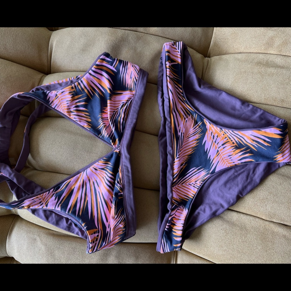 Maaji Purple Bikini Set with Pink and Orange Palm Print